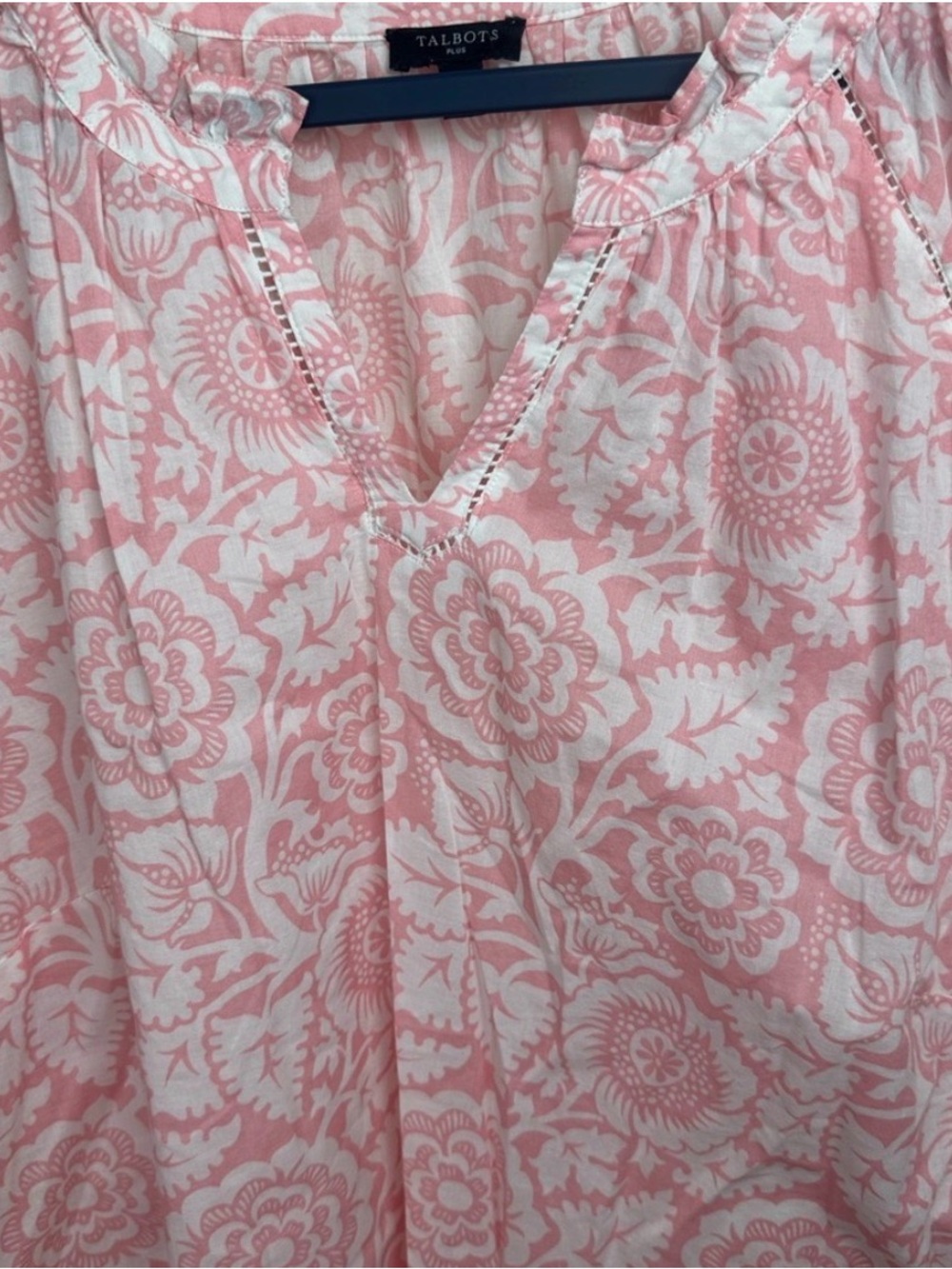 Talbots 2X Pink & White Rose Floral Popover Blouse Top